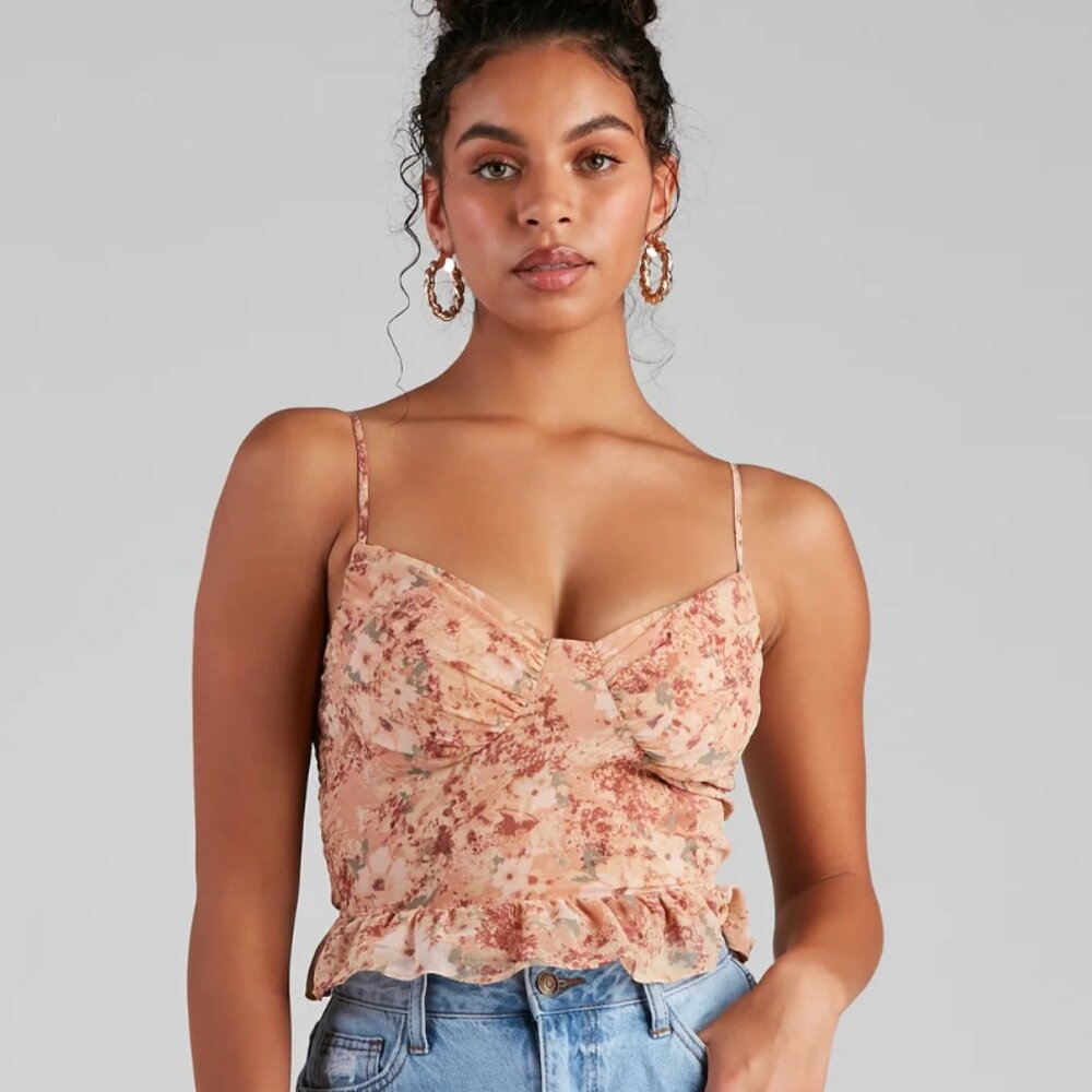 Windsor Floral Retreat Chiffon Peplum Tank Top, Size XL